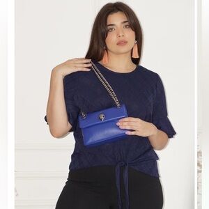 Ivanka Trump Bell Sleeve Navy Blue Tie Front‎ Blouse Size Large